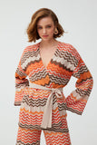 Orange Brown Zigzag Patterned  Kimono Cardigan