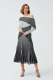 Black and White Striped Midi  Skirt