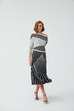 Black and White Striped Midi  Skirt