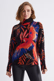 Standing Neck Parrot Pattern Knitwear Sweater