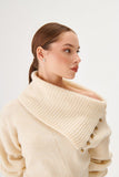 Beige Knitwear Sweater with Asymmetrical Wide Collar