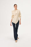 Beige Knitwear Sweater with Asymmetrical Wide Collar