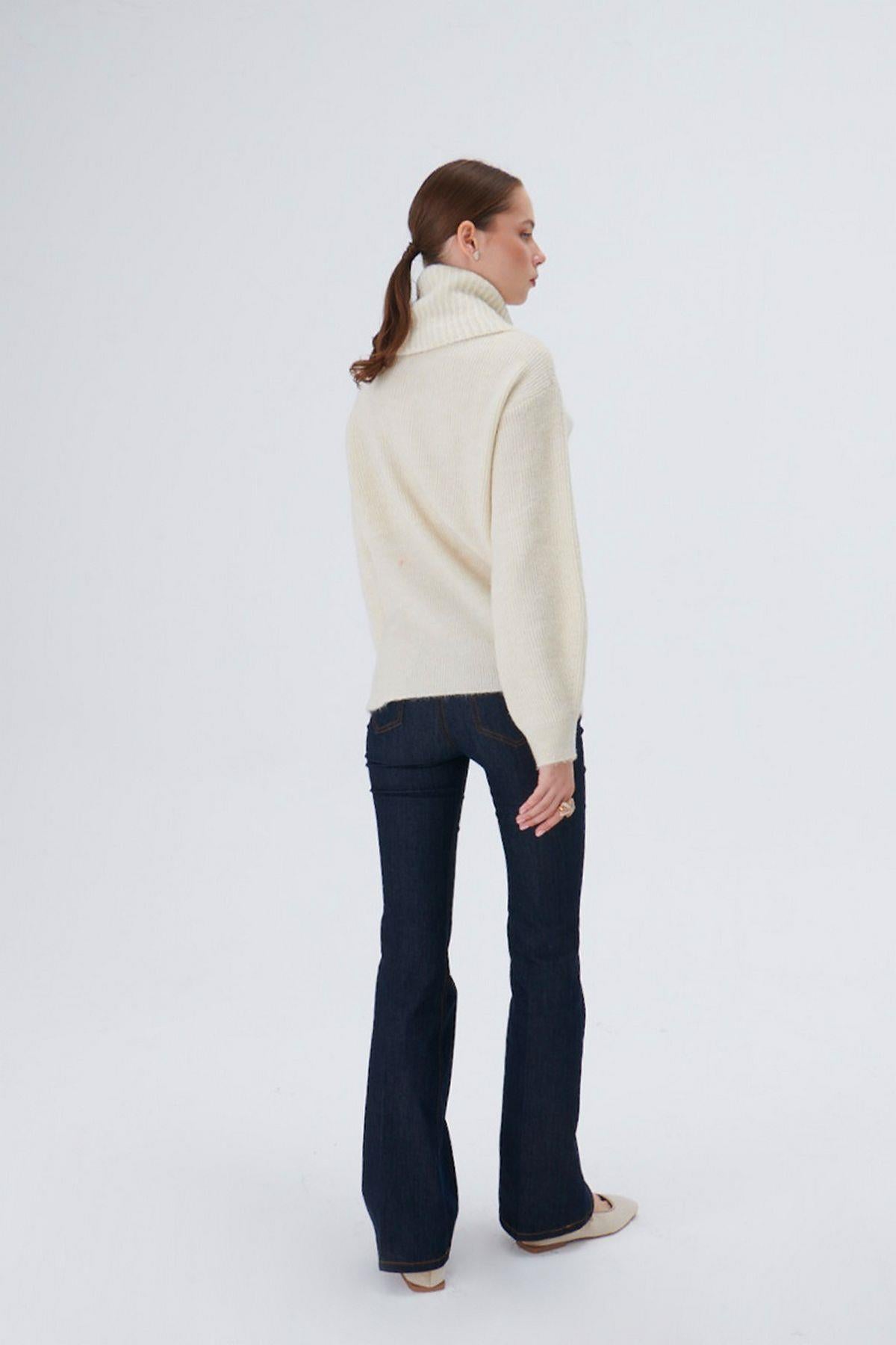 Beige Knitwear Sweater with Asymmetrical Wide Collar
