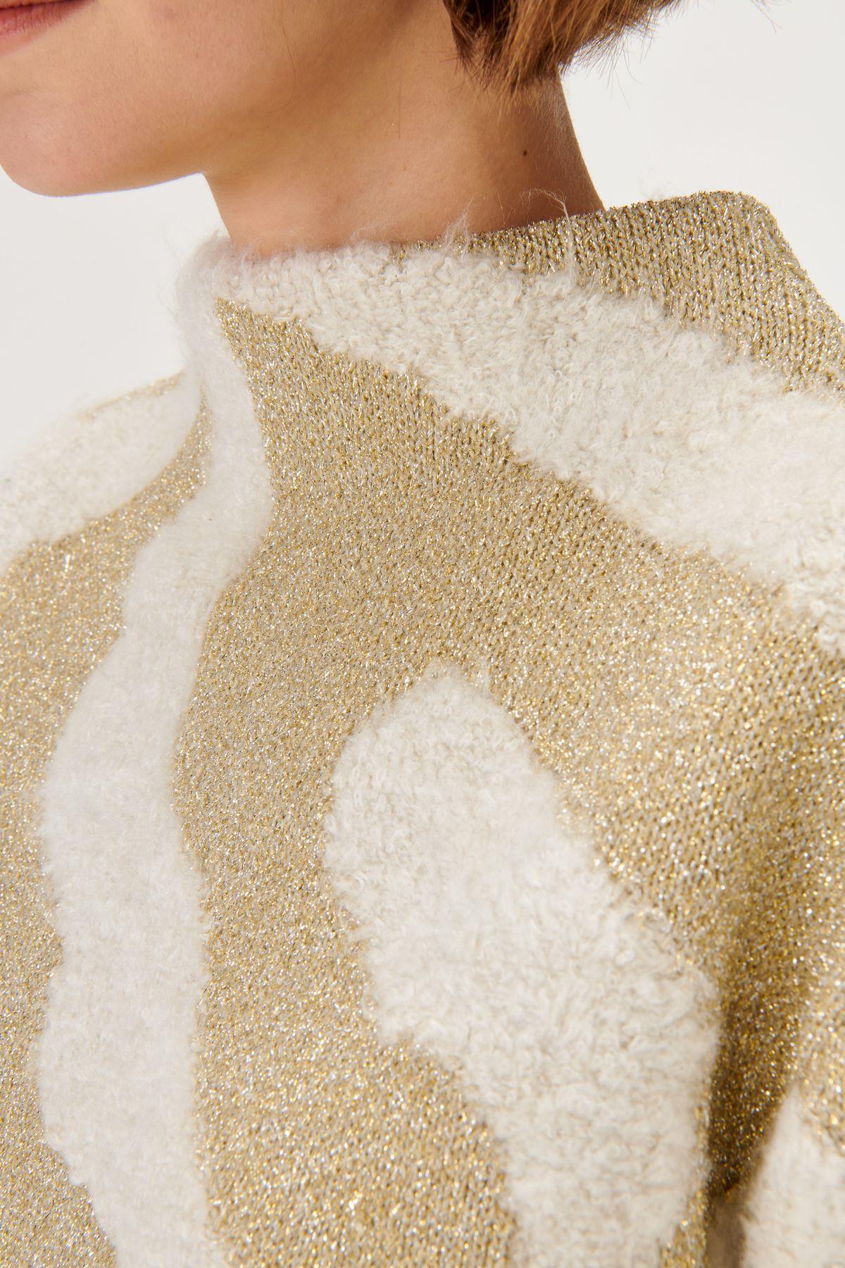 Beige Knitwear Sweater with Gold Pattern