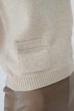 Beige Woolen Knitwear Sweater with Chain Embroidery Pocket Detail