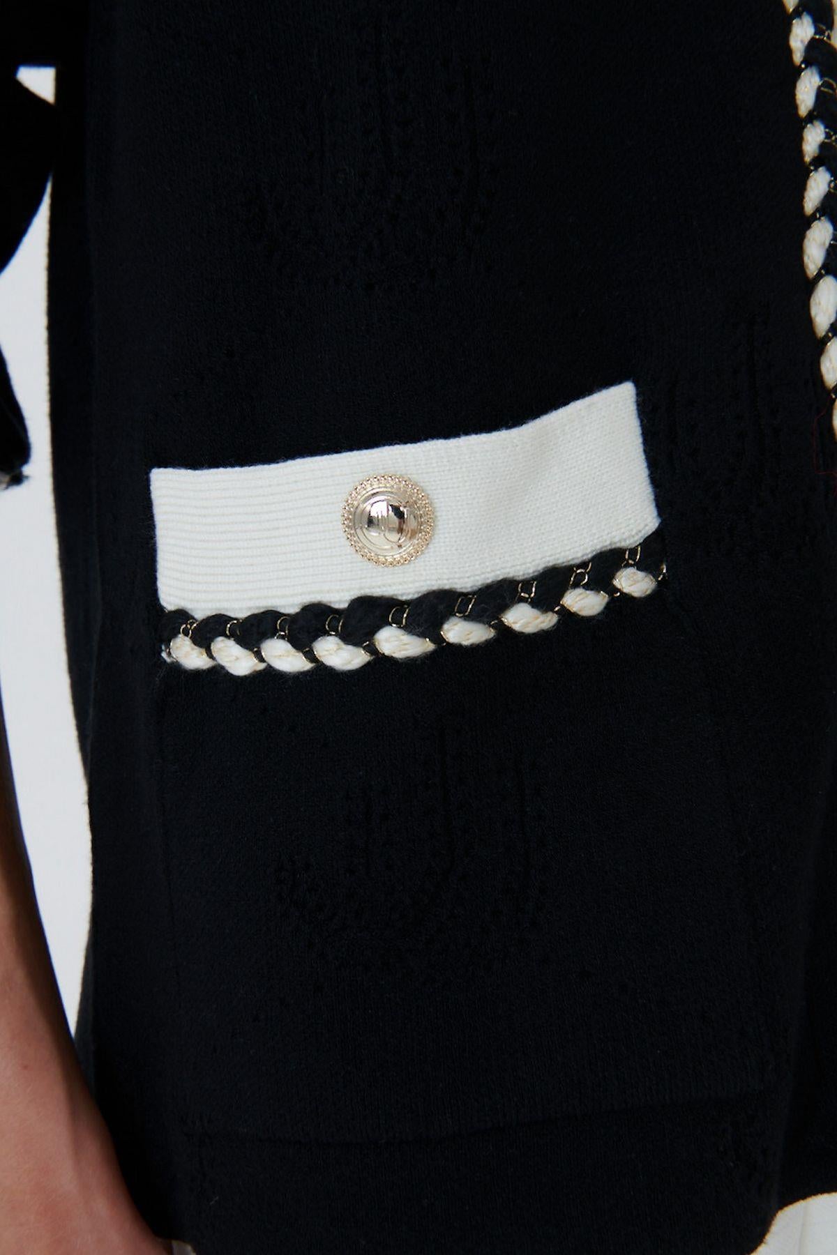 Black Cardigan with Auger Strip Detail Logo