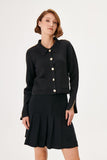 Black Knitwear Jacket with Handmade Epaulette and Chain Detail