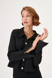Black Knitwear Jacket with Handmade Epaulette and Chain Detail