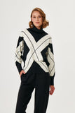 Black & White Knitwear Turtleneck Sweater with Cross Pattern