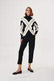 Black & White Knitwear Turtleneck Sweater with Cross Pattern