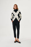 Black & White Knitwear Turtleneck Sweater with Cross Pattern