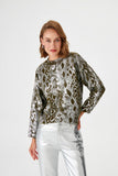 Bright Snake Print Green Knitwear Sweater