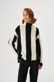 Brooch Detailed Striped Black & White Knitwear Sweater