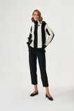 Brooch Detailed Striped Black & White Knitwear Sweater