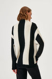 Brooch Detailed Striped Black & White Knitwear Sweater