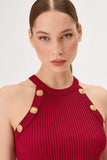 Button Detailed Halter Neck Knitwear Top