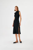 Button Detailed Sleeveless Black Knitwear Dress