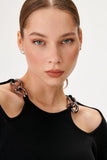 Chain Detailed Cut Out Black Knitwear Sweater