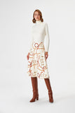 Chain Patterned Ecru Midi Knit Skirt