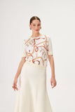 Chain Patterned Fabric Mix Ecru Knitwear Blouse