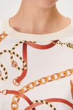 Chain Patterned Fabric Mix Ecru Knitwear Blouse