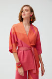 Color Block Waist Belt Kimono  Cardigan