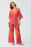 Color Block Waist Belt Kimono  Cardigan
