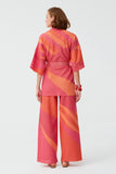 Color Block Waist Belt Kimono  Cardigan