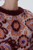 Crewneck Shawl Pattern Multi Knitwear Sweater