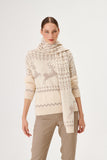 Deer Patterned Stoned Ecru Knitwear Sweater