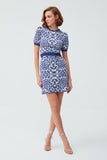 Elastic Waist Belt Detailed Blue Mini  Dress