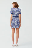 Elastic Waist Belt Detailed Blue Mini  Dress