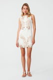 Embroidery Detailed Beige Mini Dress