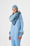 Fur Sleeve Detailed Turtleneck Blue Knitwear Sweater