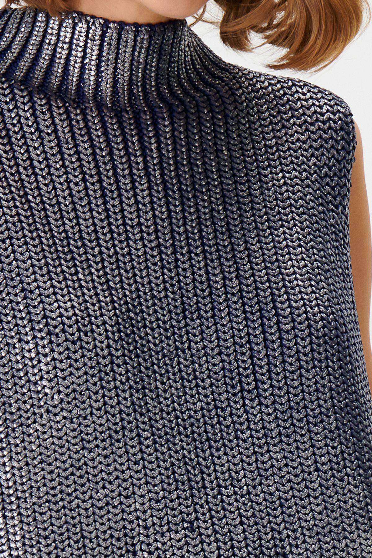 Glitter Printed Navy Blue Knitwear Sweater