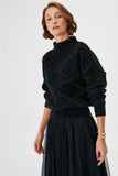 Glittery Baklava Patterned Black Knitwear Sweater