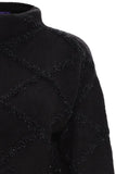 Glittery Baklava Patterned Black Knitwear Sweater