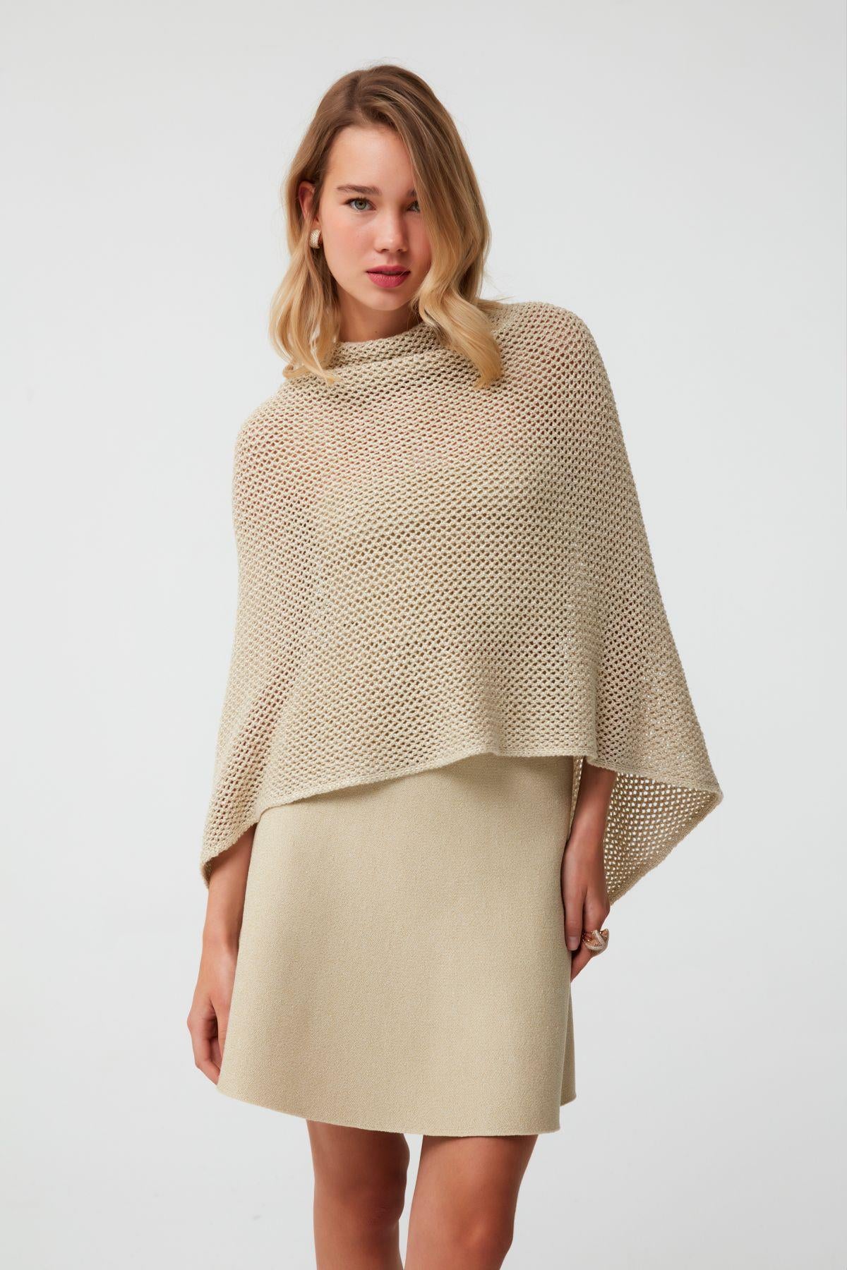 Gold Shimmer Detailed Openwork Poncho