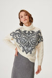 Gray Glitter Patterned Turtleneck Ecru Knitwear Sweater