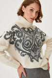 Gray Glitter Patterned Turtleneck Ecru Knitwear Sweater