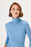 Half Turtleneck Knitwear Sweater with Rose Detail