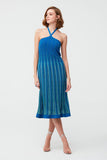 Halter Neck Flared Blue  Dress