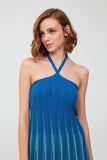 Halter Neck Flared Blue  Dress