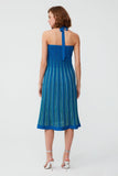 Halter Neck Flared Blue  Dress