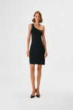 Hand-embroidered Chain Detailed One-Shoulder Black Knitwear Dress