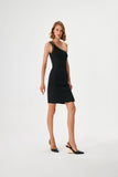 Hand-embroidered Chain Detailed One-Shoulder Black Knitwear Dress