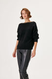 Handcrafted Stone Embroidered V-neck Black Knitwear Sweater