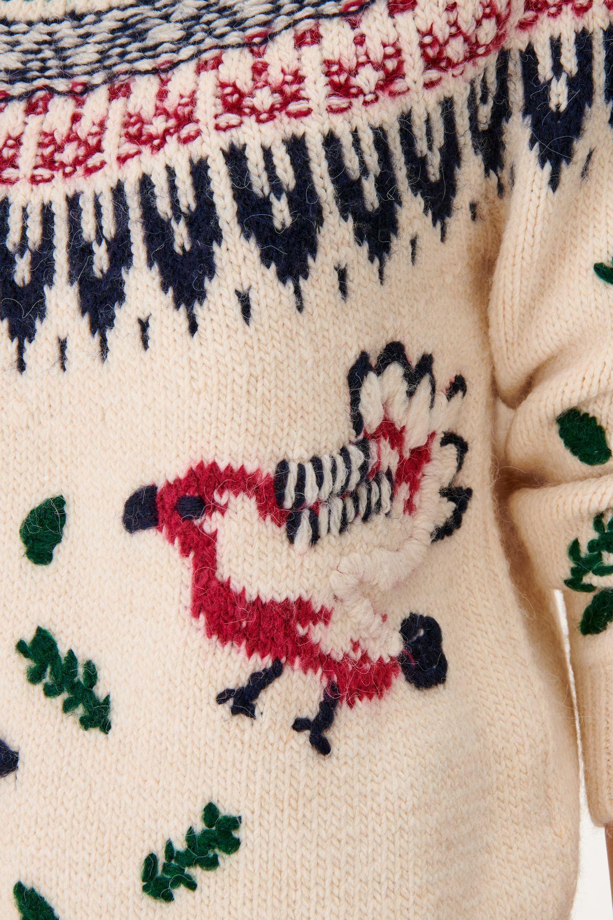 Handmade Bird Pattern Multi Knitwear Sweater