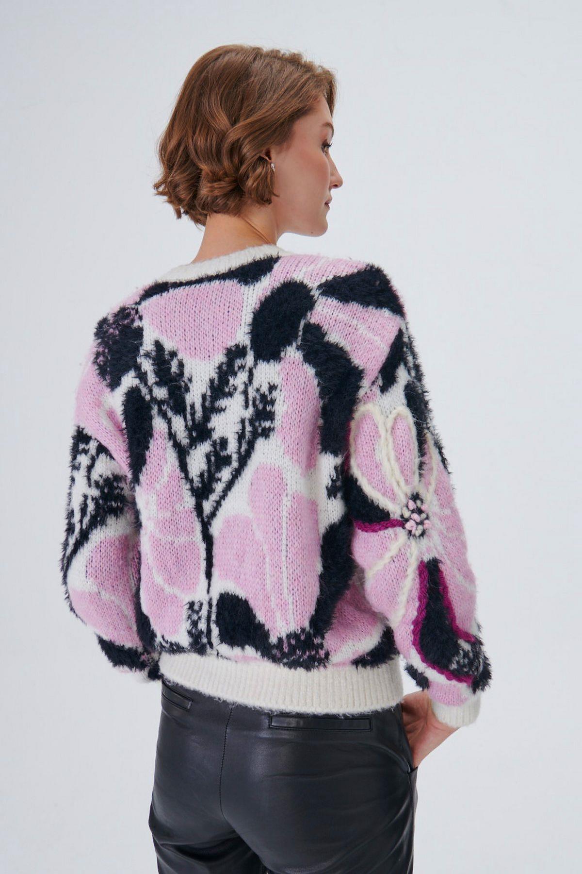 Handmade crafted Floral Patterned Wool Multi Knitted Sweater
