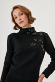 Handmade Stone embroidery Black Knitwear Sweater